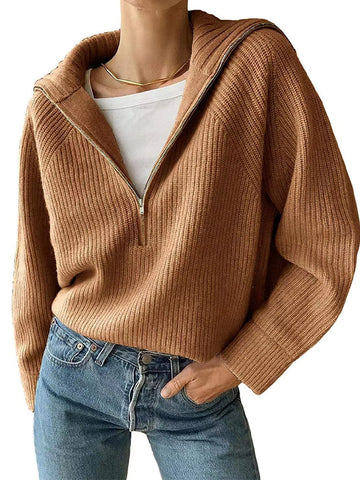 Black Friday Sonicelife Casual Knitted Zipper Lapel Sweaters Women Korean Loose Solid Pullover Sweater Female Autumn Chic Retro Street All-matching Tops