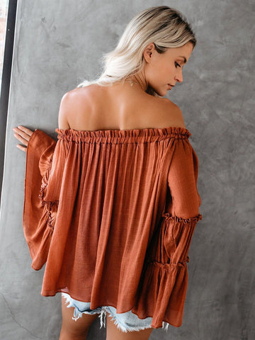 Sonicelife-Casual Off-Shoulder Flared Sleeve Blouse