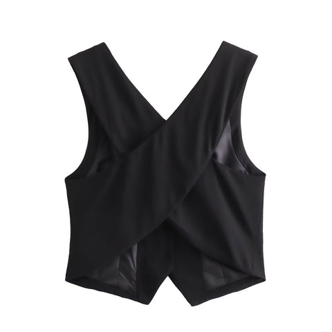 Sonicelife Women's Sleeveless Cross Back Design Vest Vest Vest Vest, High Waisted, Wide Leg, Slimming, Flared Pants, New