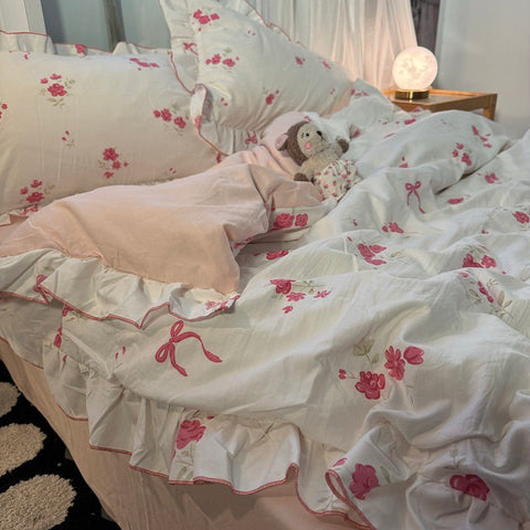 Sonicelife Korean Style Ink Butterfly Bedding Set Summer Ice Silk Cool 4pcs Bed Sheet Set Duvet Cover 2 Pillowcases For Girls