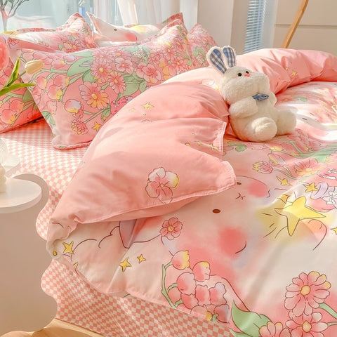 Sonicelife Ins Pink Rose Bedding Set Polyester Bed Sheet Pillowcase Quilt Cover Full Twin Queen Size Bed Linen Girls Floral Duvet Cover