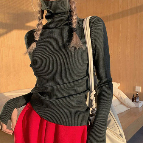 Sonicelife Women Black Casual Sweater Turtleneck Fall Thermal Pullover Sweater Hollow Out Long Sleeve Warm Winter Knit Jumpers New