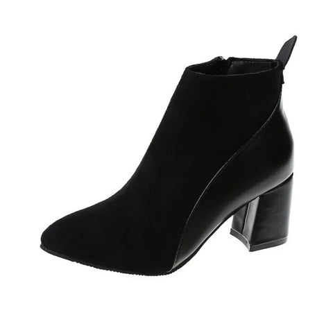 Sonicelife 2025  Autumn/Winter Women Ankle Boots Pointed Fashion Short  Suede Panel Side Zipper Thick Heels Women's Shoes Large 44