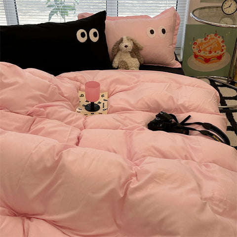 Sonicelife Ins Purple Black Big Eye Solid Color Bedding Set Girls Boys Double Size Flat Sheet Duvet Cover Pillowcase Bed Linen Home Textile