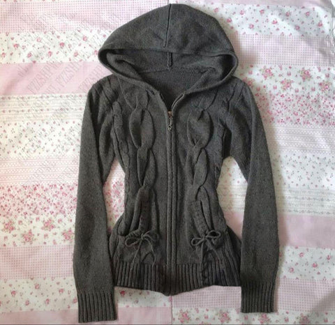 Sonicelife Daily Y2K Women Tight fitting Clothing Harajuku Female Knit Sweater Classic Casual Solid Zip Hoodies Winter Popular Warm Surcoat