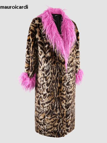 christmas outfit Sonicelife Winter Long Thick Warm Colorful Leopard Print Patchwork Faux Fur Coat Women Luxury Designer European Clothes 2025