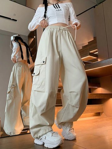 Sonicelife Loose Women Cargo Pants Casual Pockets Pink Student Trousers Y2k Fall 90S Streetwear Female Pants New