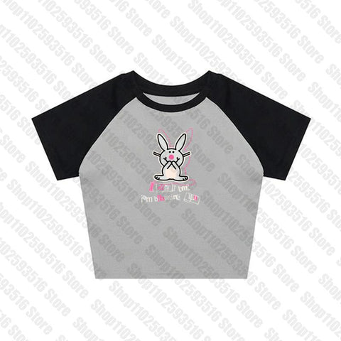 Sonicelife trashy Y2k Clothes Crop Top Women Harajuku T Shirts Gothic Cute rabbit Print Harajuku Streetwear Graphic Slim Tee Kawaii Summer