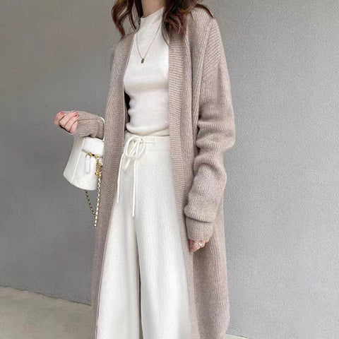 Black Friday Sonicelife Casual Knitted Solid Long Cardigan Women Korean Loose Long Open Sweaters Female Autumn Chic Warm Simple Daily Street Tops