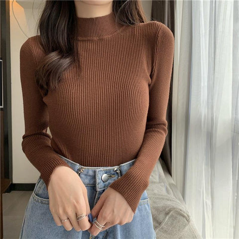 Black Friday Sonicelife Knitted Solid Slim Turtleneck Women Casual Simple Elastic Thin Pullover Sweaters Lady Korean Autumn Chic Daily Basic Knitwear