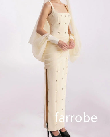 Sonicelife Customized Elegant Jersey Pleat Sequined A-line Square Neck Midi Dresses Evening Dresses Classic Exquisite Modern Style Pastrol (PRE-ORDER)
