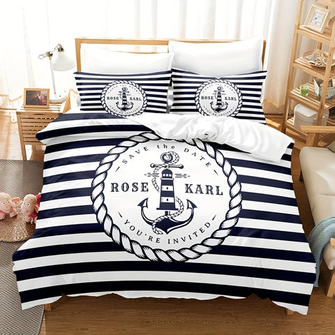 Sonicelife 3pcs Duvet Cover Set, Digital Printing Ship's Anchor Bedding Set, Soft Comfortable Duvet Cover, For Bedroom, Guest Room