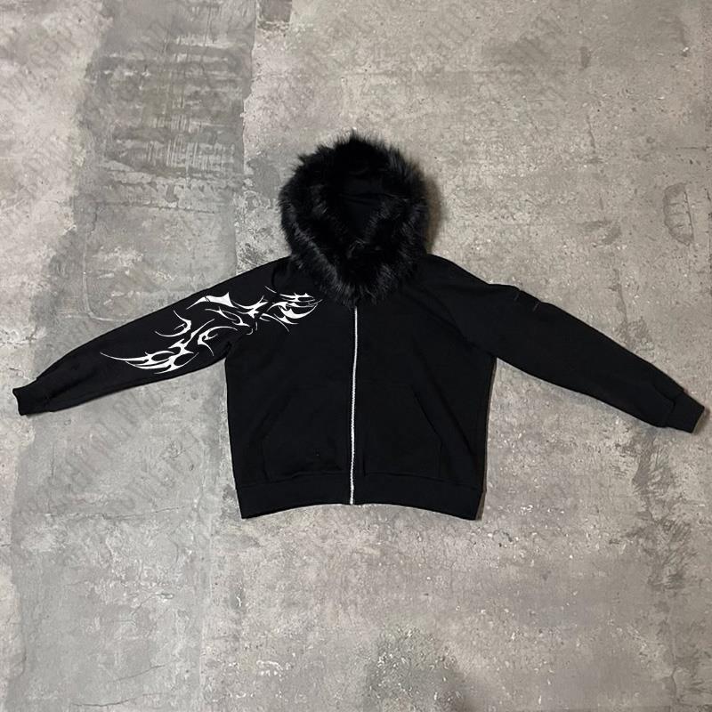 Sonicelife Winter High Street Women's Clothing Y2K Rock Creative Printing Streetwear Harajuku Punk Zip Hoodies Maiden Fashion Graphics Coat