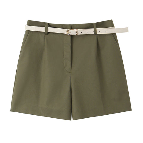 Sonicelife Women's Side Pockets Shorts with Pleated Waistband Design for Slimming, High Waisted, Casual and Versatile Look, New