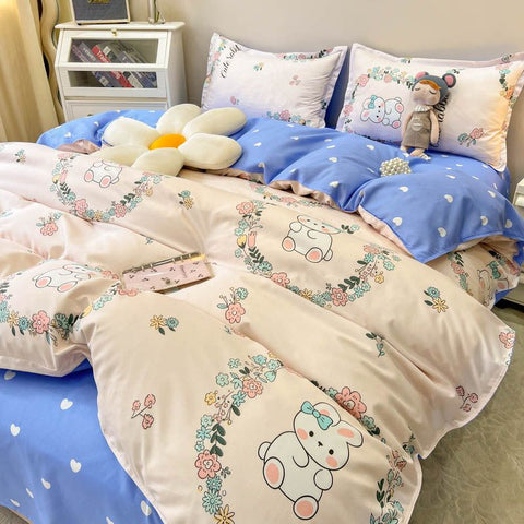 Sonicelife Cute Bedding Set Fashion Single Double Size Flat Sheet Duvet Cover Pillowcase Soft Microfiber Boys Girls Bed Linen