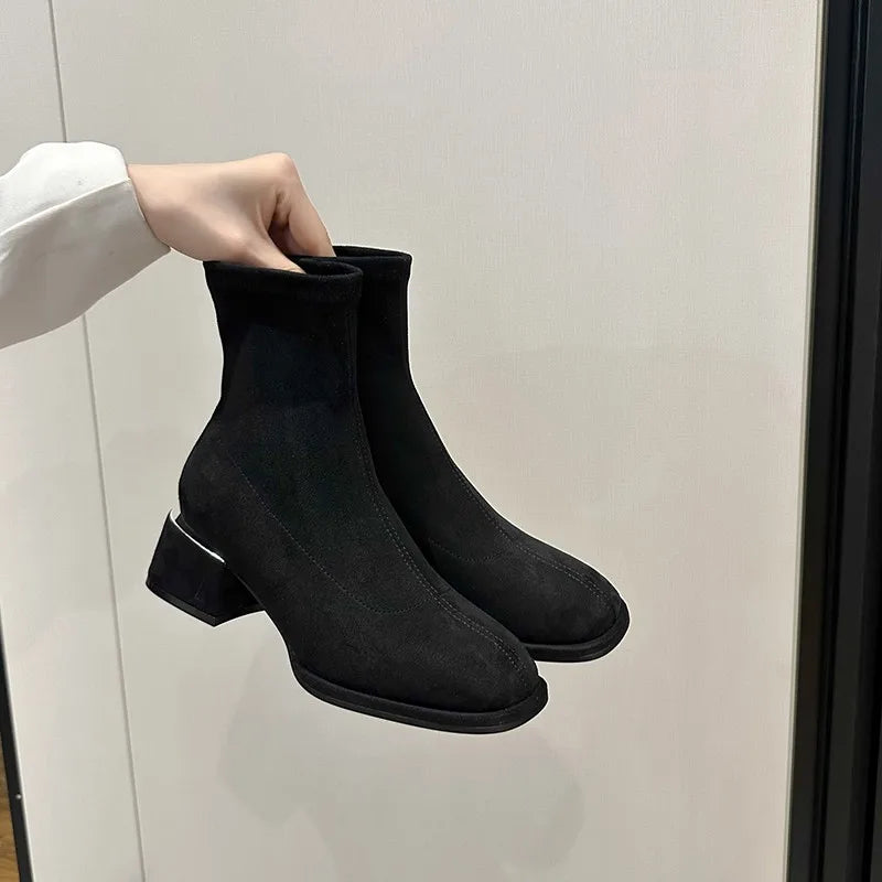 Sonicelife Suede Women Snow Ankle Boots Mid Heels Winter Shoes Chunky Designer Classic Chelsea Boots 2025  Trend Gladiator Zapatillas Mujer