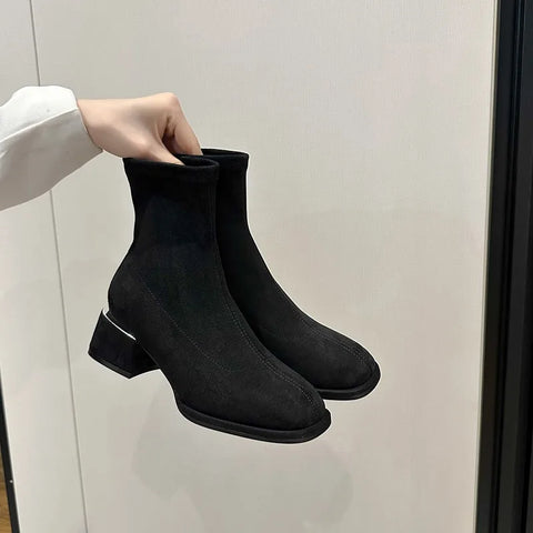 Sonicelife Suede Women Snow Ankle Boots Mid Heels Winter Shoes Chunky Designer Classic Chelsea Boots 2025  Trend Gladiator Zapatillas Mujer