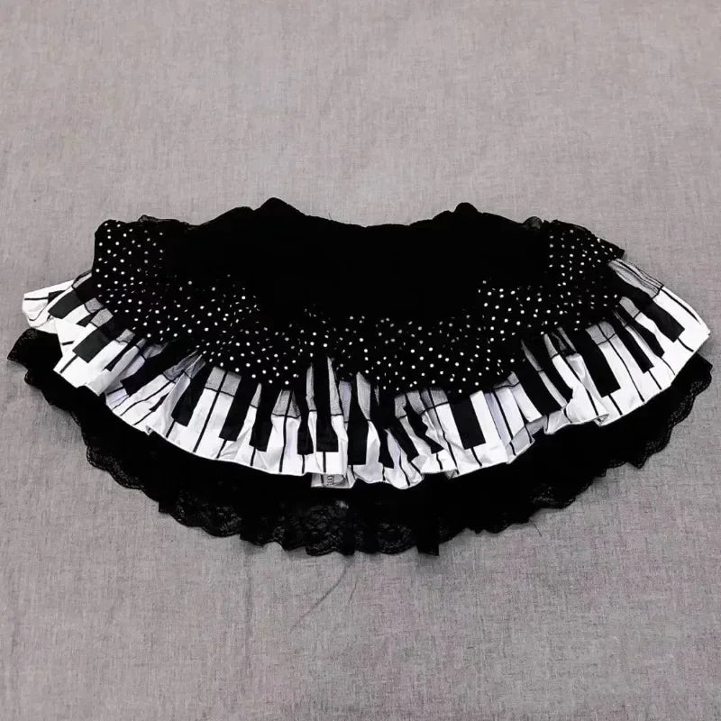 Sonicelife Y2k Gothic Punk Black White Short Skirt Women Hot Chick Darkly Polka Dot Ruffle Cake Skirt Female Sweet Chic Lolita Lace Skirts