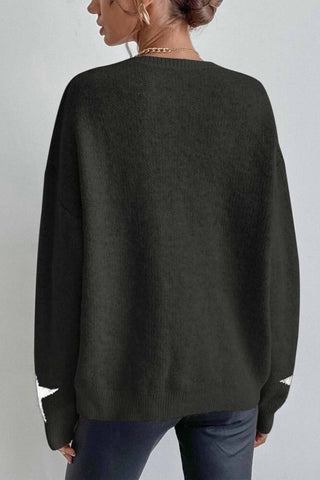 Sonicelife Crew Neck Star Long Sleeve Knitted Sweater