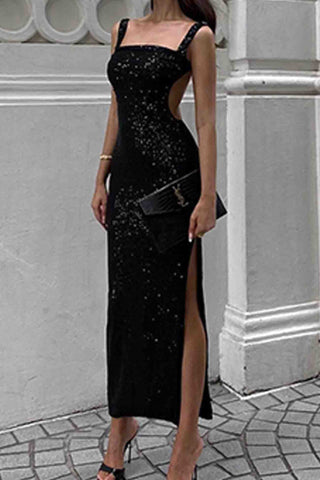 Sonicelife Sequined Irregular Backless Strap Dress