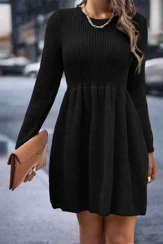 Sonicelife hoco dresses Solid Color Shirring Long Sleeve Knitted Dress