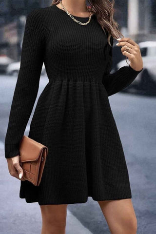 Sonicelife hoco dresses Solid Color Shirring Long Sleeve Knitted Dress