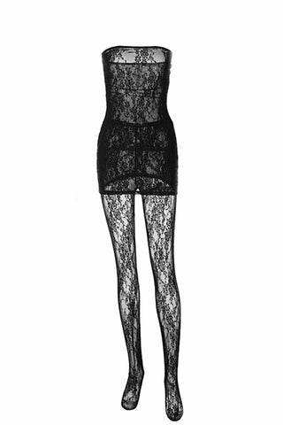 Sonicelife hoco dresses-Lace Sleeveless Dress Leggings Two-piece Set