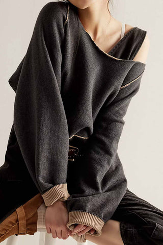 Sonicelife Contrast Crew Neck Knitted Sweater
