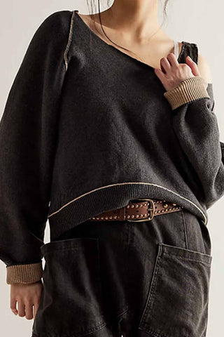 Sonicelife Contrast Crew Neck Knitted Sweater