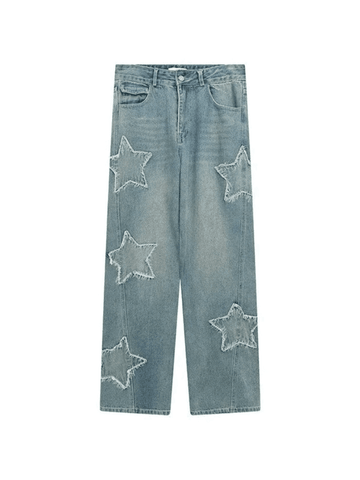 Sonicelife Blue Wash Star Patched Boyfriend Jeans