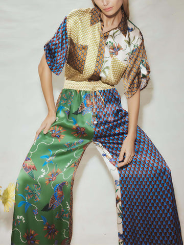 Sonicelife-Special Folk Print Loose Wide Leg Pants