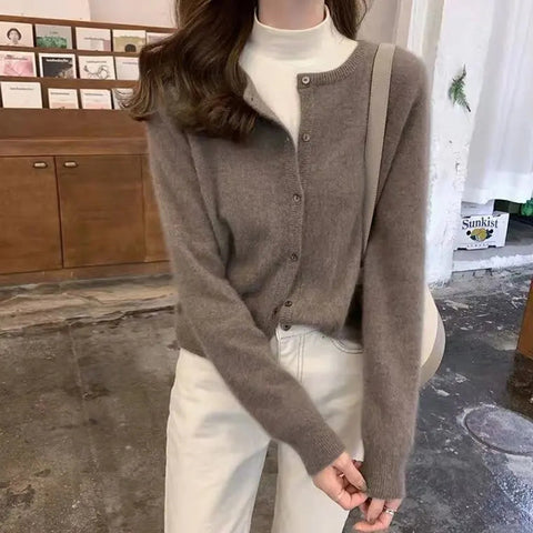 Black Friday Sonicelife Korean Sweater Cardigan Women Single-Breasted Long Sleeved Elegant Vintage Knitted Solid Wool Fall Winter Female Casual Jumpers