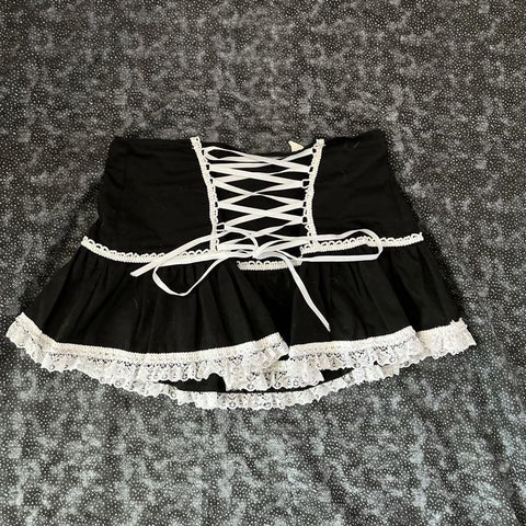 Sonicelife Aesthetic Skirts Y2k Summer Clothes Sweet Girl Slim Bandage Kawaii Short Skirt Sexy Lace Women Punk Harajuku Graphic Mini Skirts