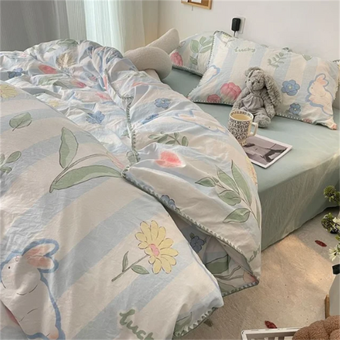Sonicelife Floral Dream Bedding Set Soft Cotton Duvet Cover Queen King Size Pillowcase Bed Linens