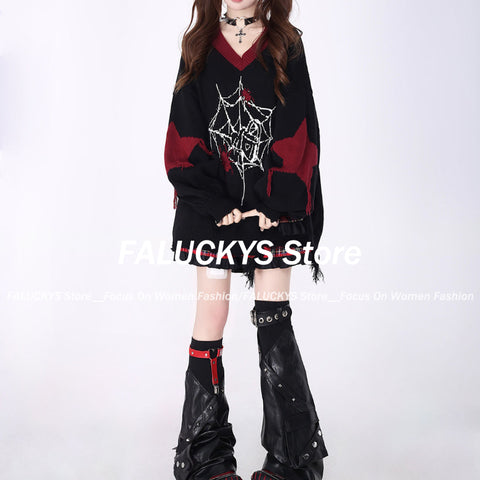 Sonicelife Autumn Y2k Gothic Sweater Women Harajuku Vintage Punk Long Sleeve Knitted Pullover Grunge Fashion Streetwear Oversize Sweaters