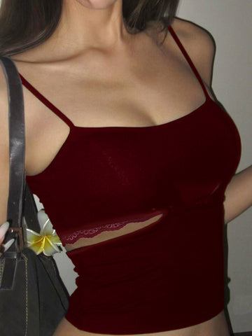 Sonicelife new fashion sexy camis women streetwear aesthetic lace patchwork hollow out crop tank top y2k e-girl 2000s clothes femme