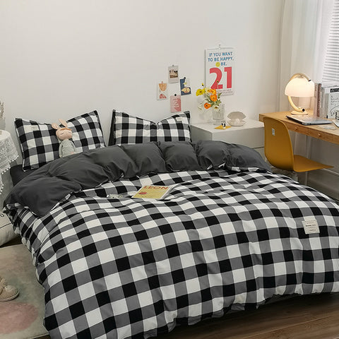 Sonicelife Japanese Style Bedding Set Simple Nordic Comforter Cover Flat Sheet Pillowcase Single King Size Microfiber Girls Boys Bed Linens