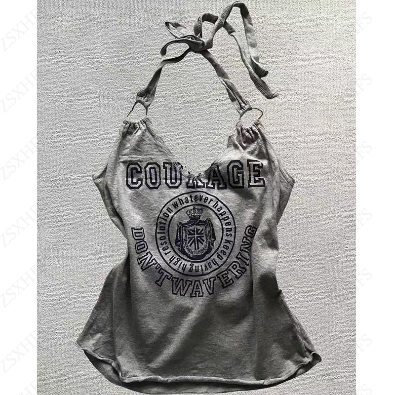 Sonicelife Streetwear Hip Hop Crop Top Women Clothing 90s Vintage Slim Gothic Sling Punk Summer Punk Tank T shirt Grunge Y2k Tops Aesthetic
