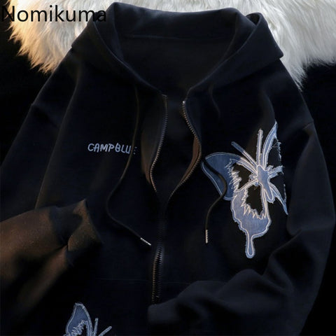 Sonicelife 2025 Women Clothing Y2k Hoodies Jackets Streetwear BF Casual Sweatshirts Oversized Tops Chic Hooded Butterfly Hoodie Ropa Mujer