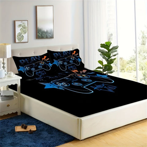 Sonicelife Games 3D Print Fitted Sheet Set Soft Comfortable Breathable Game Pad Bedding Set for Bedroom Guest Room