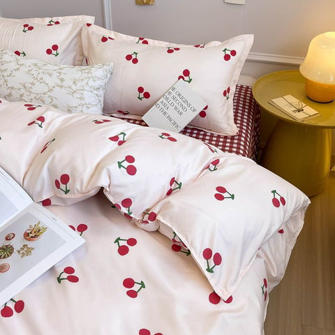 Sonicelife Cute Rabbit Bedding Set Flat Sheet Duvet Cover Pillowcases Single Double Queen Size Bed Linen Boys Girls Home Textile