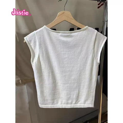 Sonicelife New Autumn College Style Knitted Vest Short Sleeve Sweet Knitting T-shirt Round Neck Soid Color Simple Y2K Tank Top Korean