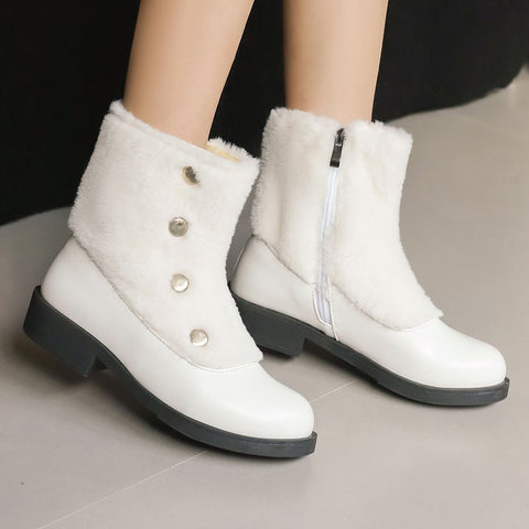 thanksgiving outfit Sonicelife Snow Boots Round Toe Thick Heel 3.5cm Decoration 46 47 48 Leisure Daily Ankle Bota