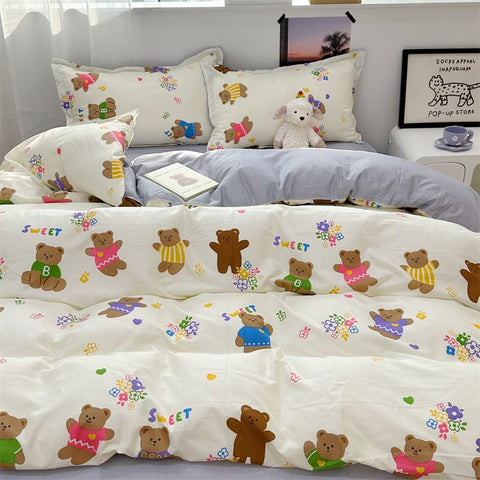 Sonicelife Fashion Duvet Cover Set No Filler Flat Sheet Pillowcases Boys Girls Cute Twin Queen Size Ins Spring New Bedding Linen