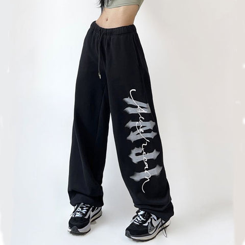 Sonicelife Hip Hop Letter Y2k Sweatpants Women High Waist Vintage American Trousers Fall Harajuku Casual Lace Up Streetwear Bf Pants