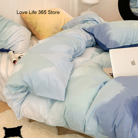 Sonicelife Gradation Pink Color Bedding Set Flat Bed Sheet Duvet Cover Single Double Full Queen King Bedclothes Ins Pure Bedroom Linen