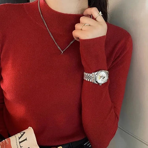 Sonicelife Turtleneck Sweater Women Fashion New Stretch Basic Tops Knitted Pullovers Long Sleeve Bottoming Jumper Ladies Sweater New