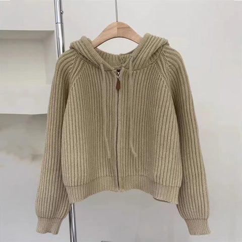 Black Friday Sonicelife Autumn Casual Knitted Cardigan Women Korean Chic Solid Long Sleeve Zipper Sweater Fashion All Match Preppy O Neck Outwear