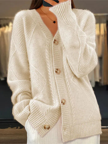 Black Friday Sonicelife Casual Knitted Solid V-neck Cardigan Women Loose Solid Single-Breasted Pullover Sweaters Female Autumn Chic Street Daily Outwear