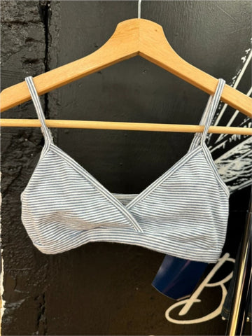 Sonicelife Sexy Blue Striped Bra Shorts Set Women V-neck Slim Home Pajama 2 Piece Sets Sweet Cute Cotton Bras with Straight Sweatshorts New